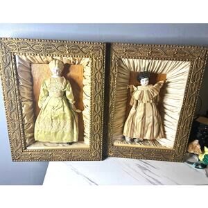 1889 Catholic Devotional Shrine Pair Framed Religious Figures with Original Text